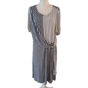 Lane Bryant Dress Black White Striped 22 24 Jersey Stretch Casual Faux Wrap NWT